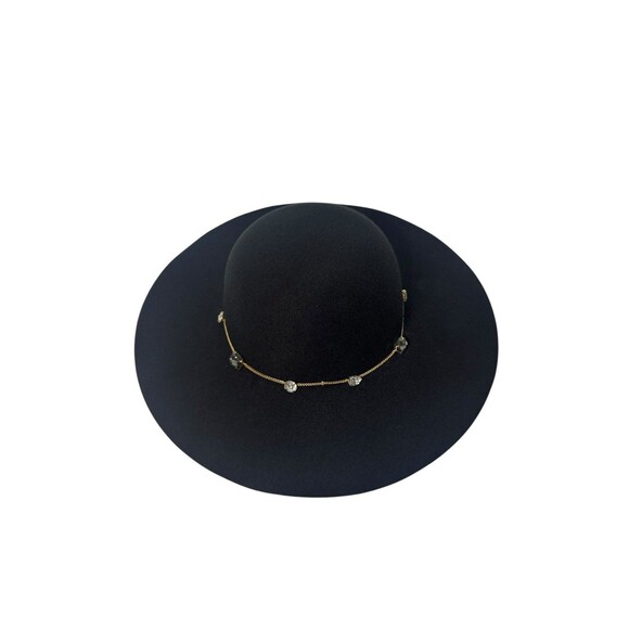 Juicy Couture Black Wide Brim Floppy Hat Bejeweled w/ Gold Chains Fast Shipping - Picture 3 of 16